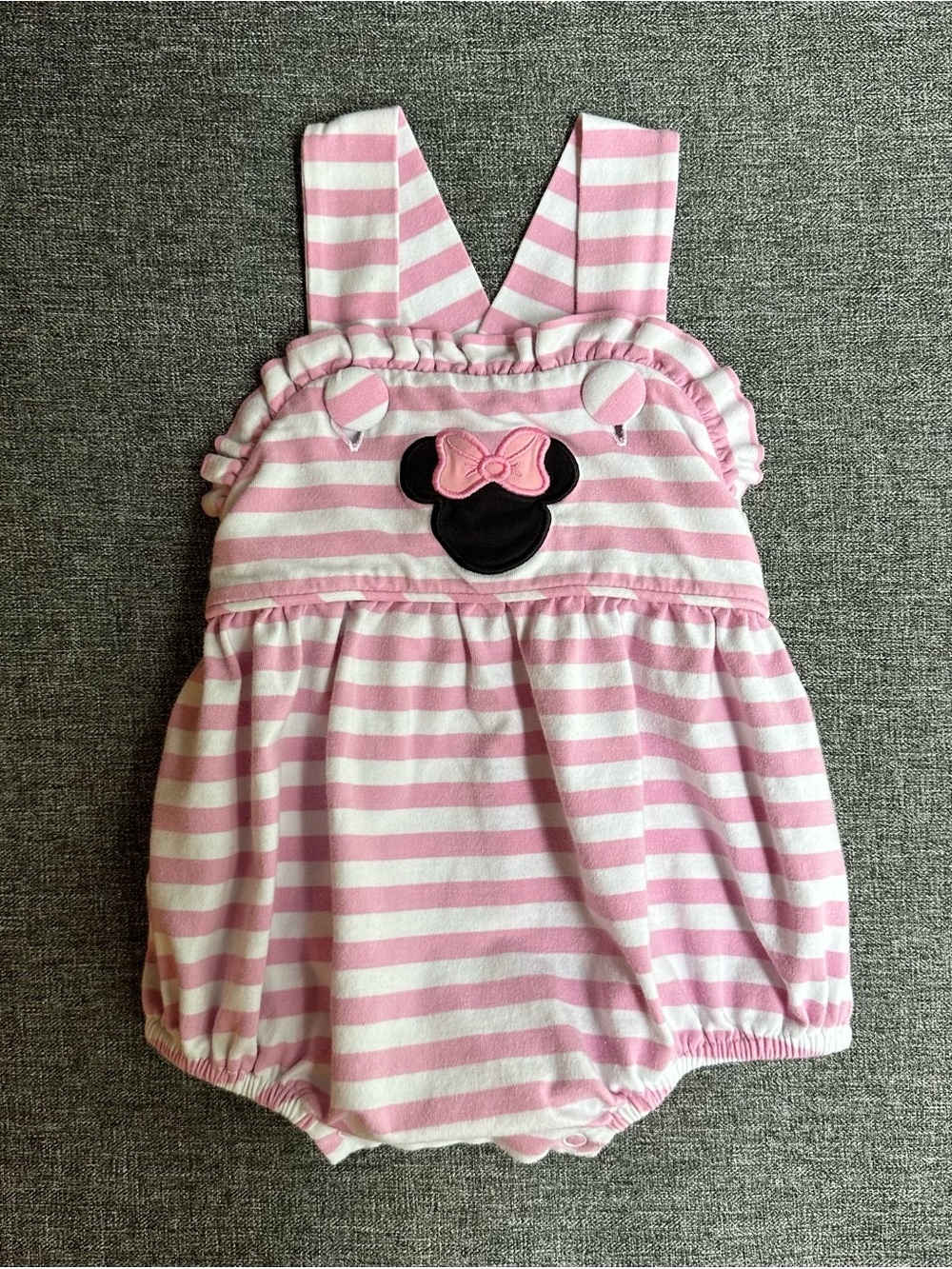 Stitchy Fish Miss Mouse Ruffle Sunsuit Bubble Romper Minnie Mouse Pink 9M